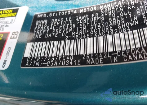 2010 Toyota Corolla Le z USA, uszkodzony, nr VIN 2T1BU4EEXAC382084